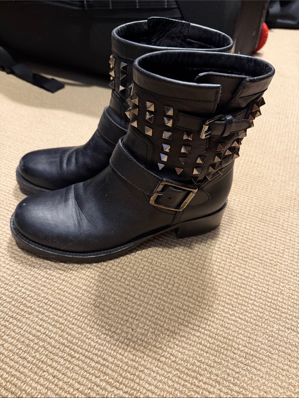 Valentino Black Studded Leather Ankle Boots